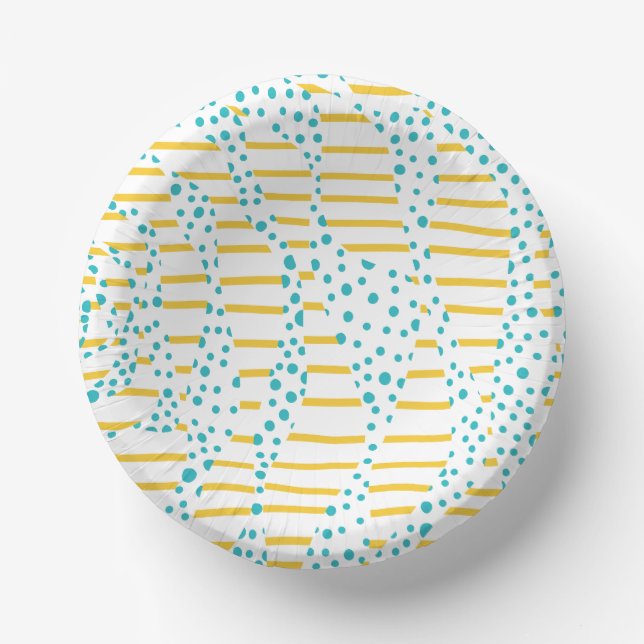 Spots & Stripes 2 in Turquoise, Yellow, and White Paper Plate (Front)