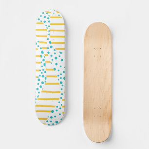 Spots & Stripes 2 in Turquoise, Yellow, and White Skateboard