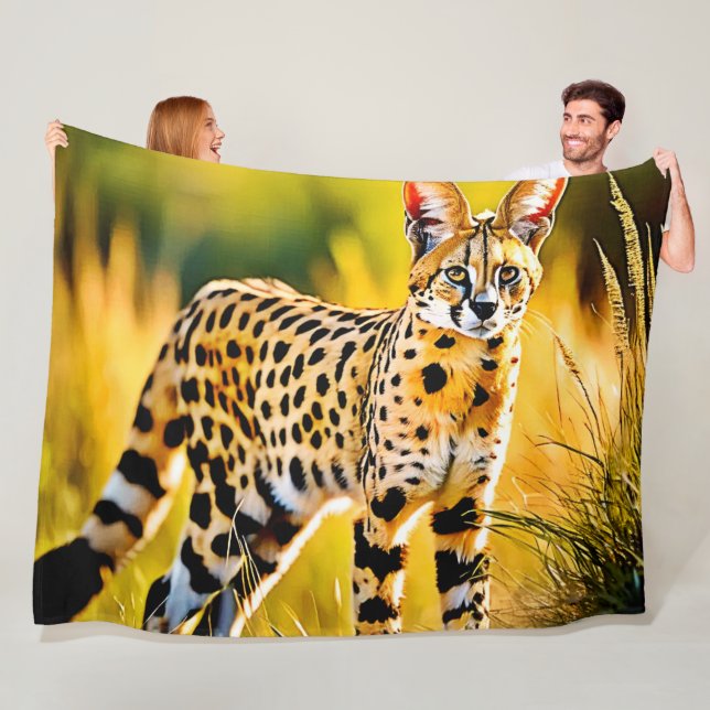 Spotted African Savannah Serval Cat Fleece Blanket (In Situ)