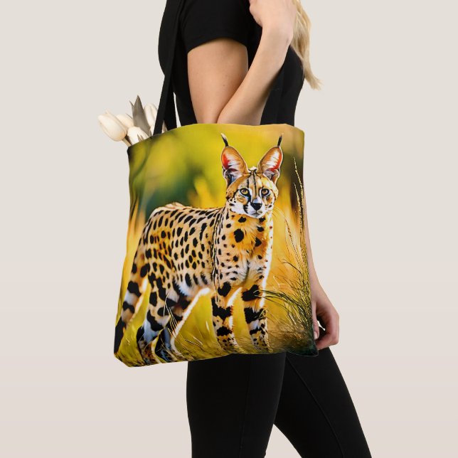 Spotted African Savannah Serval Cat Tote Bag (Close Up)