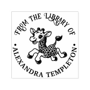 Spotted Baby Giraffe Library Book Name Embosser Self-inking Stamp