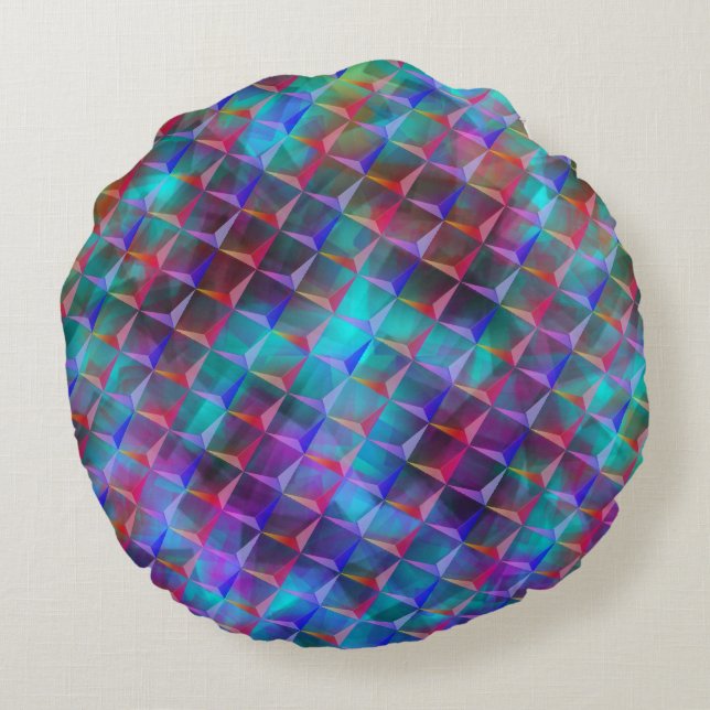 Spotted bluish lilac and 3D or red pink triangles Round Cushion (Back)