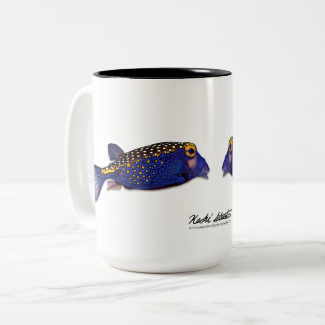 Spotted Boxfish mug, Ostracion meleagris Two-Tone Coffee Mug (Front Left)