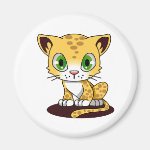 SPOTTED BROWN GREEN-EYED KITTEN ON A MAROON MAT MAGNET