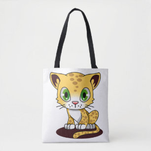 SPOTTED BROWN GREEN-EYED KITTEN ON A MAROON MAT TOTE BAG