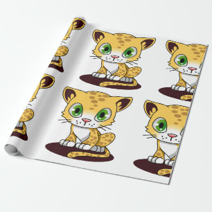 SPOTTED BROWN GREEN-EYED KITTEN ON A MAROON MAT WRAPPING PAPER
