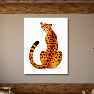 Spotted Cheetah Portrait Back View Poster