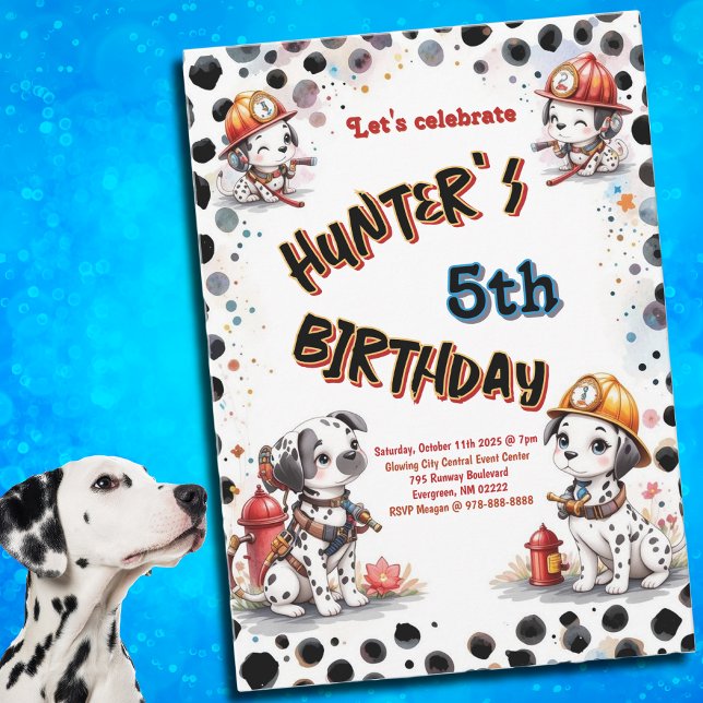 Spotted Dalmatian Firefighter Birthday Invitation (Creator Uploaded)