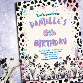 Spotted Dalmatian Pastel Watercolor Birthday Party Invitation