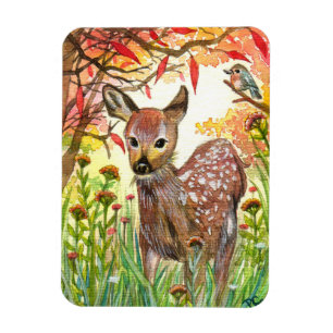 Spotted Deer And Little Bird Magnet