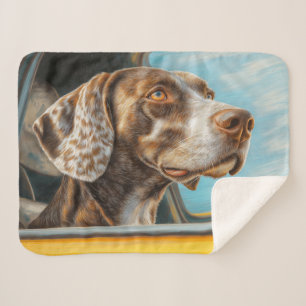 Spotted Dog on a Car Adventure Art Print Sherpa Blanket