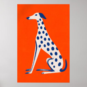 Spotted Dog Poster, Orange Background, Whimsical Poster
