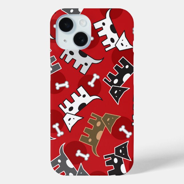 Spotted Doggies & Bones Puppy Cute Fun Red Case-Mate iPhone Case (Back)