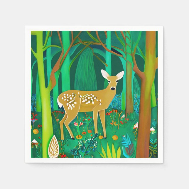 Spotted Fawn in a Fantasy Forest Setting  Napkin (Front)