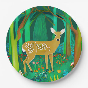 Spotted Fawn in a Fantasy Forest Setting Paper Plate