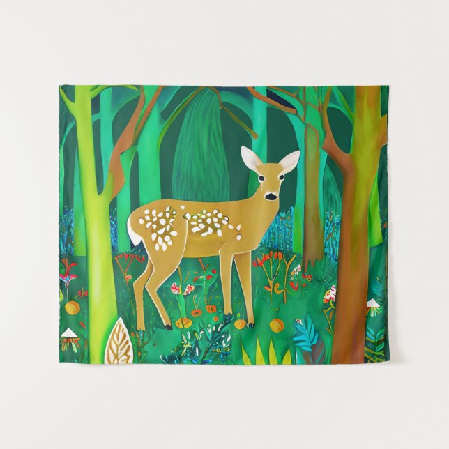 Spotted Fawn in a Fantasy Forest Setting  Tapestry (Front (Horizontal))