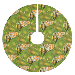 Spotted Fritillary Orange and White Butterfly Brushed Polyester Tree Skirt