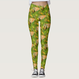 Spotted Fritillary Orange and White Butterfly  Leggings