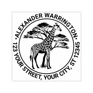 Spotted Giraffe by Tree #2 Name Address Self-inking Stamp