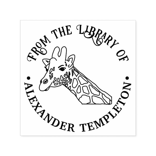 Spotted Giraffe Head #2 Library Book Name Self-inking Stamp (Design)