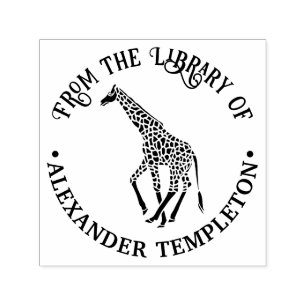 Spotted Giraffe Silhouette Library Book Name Self-inking Stamp