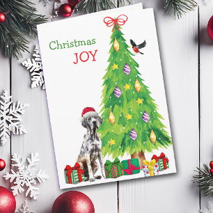 Spotted Great Dane Dog, Bird and Christmas Tree Holiday Card