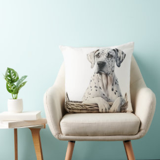 SPOTTED GREAT DANE DOG IN LAUNDRY BASKET CUSHION