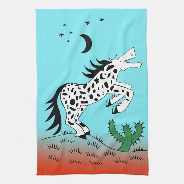 Spotted Horse in the Desert Kitchen Tea Towel (Vertical)