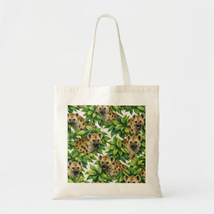 Spotted Hyena and Tropical Green Leaves Wildlife Tote Bag