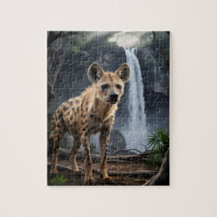 Spotted hyena by forest waterfall jigsaw puzzle