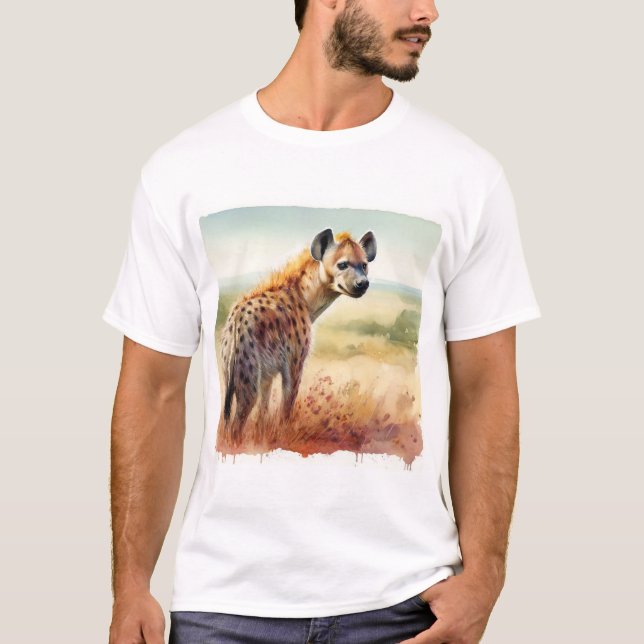 Spotted Hyena in the Savannah - Watercolor T-Shirt (Front)