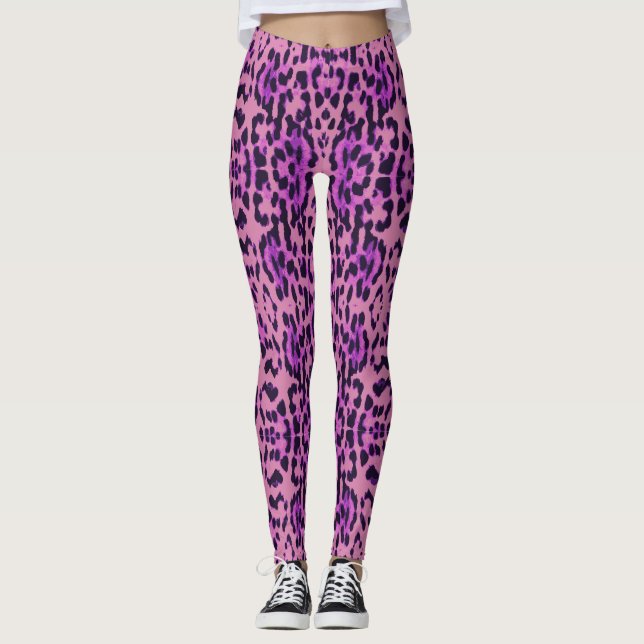 Spotted Leopard Pattern Animal Print Leggings (Front)