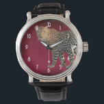 Spotted Leopard Photograph - Beautiful and Intense Watch<br><div class="desc">A wild and wonderful spotted leopard with beautiful markings. Interesting spotted pattern and soft golden fur. Staring back with an intense piercing gaze. Set on a regal red background.</div>