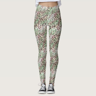 Spotted, leopard, tropical, palm, leaves, brown, leggings