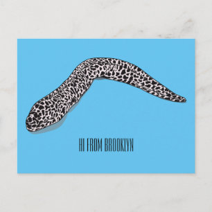 Spotted moray eel cartoon illustration postcard