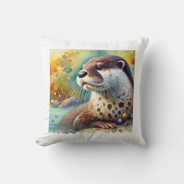 Spotted Neck Otter 230824AREF106 - Watercolor Cushion (Front)