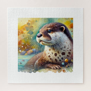 Spotted Neck Otter 230824AREF106 - Watercolor Jigsaw Puzzle