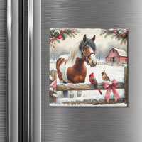 Spotted Pinto Horse and Cardinals Christmas