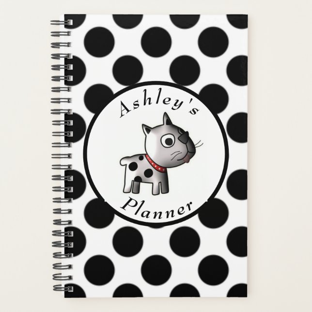 "Spotted Puppy Dog" Personalised Black & White Planner (Front)
