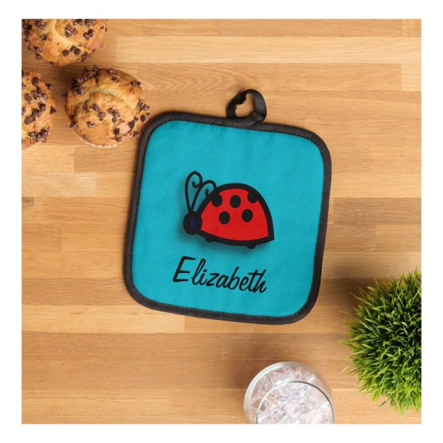* Spotted Red Ladybird Graphic on Blue Pot Holder (Creator Uploaded)