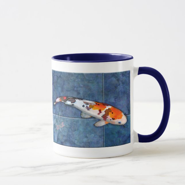 Spotted Sanke Koi in Tiled Pool with Dragonfly Mug (Right)