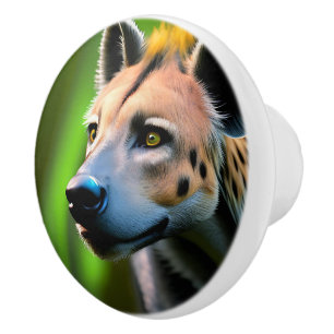 Spotted Stalking Hyena Watching His Prey, Ceramic Knob