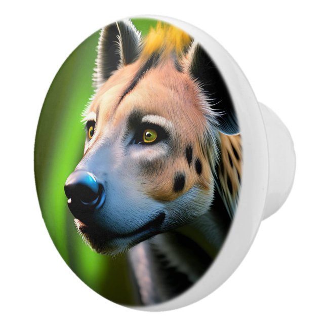 Spotted Stalking Hyena Watching His Prey, Ceramic Knob (Right)