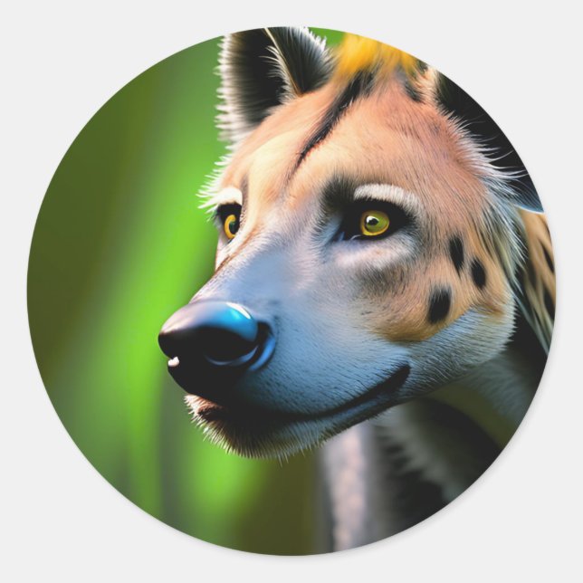 Spotted Stalking Hyena Watching His Prey, Classic Round Sticker (Front)
