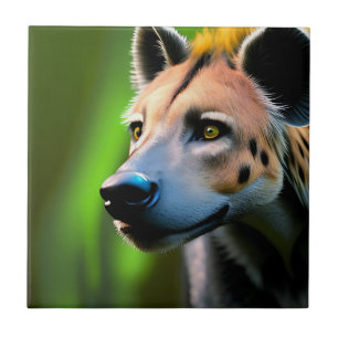 Spotted Stalking Hyena Watching His Prey, Tile