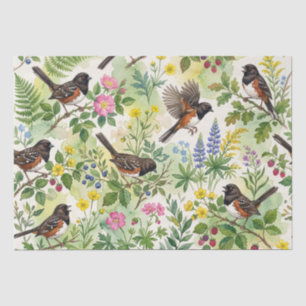 Spotted Towhee Wildflower Watercolor Tissue Paper