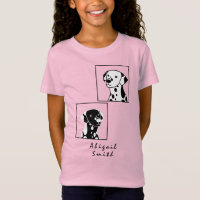 SPOTTY BLACK AND WHITE PUPPY DOGS FRAMED WITH TEXT