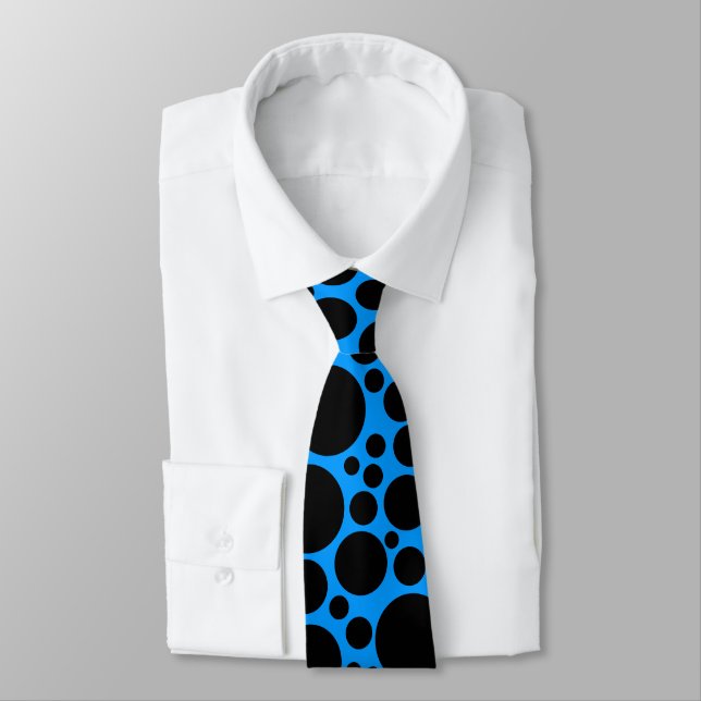 Spotty - Black on Blue (0099FF) Tie (Tied)