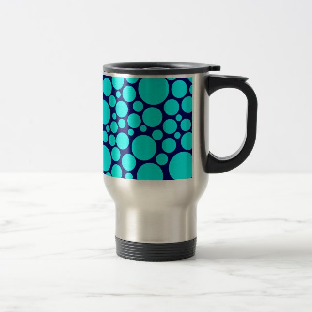 Spotty Cyan on Dark Blue Travel Mug (Right)