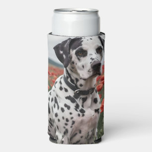 Spotty Handsome Dalmation Dog In The Poppy Field, Seltzer Can Cooler